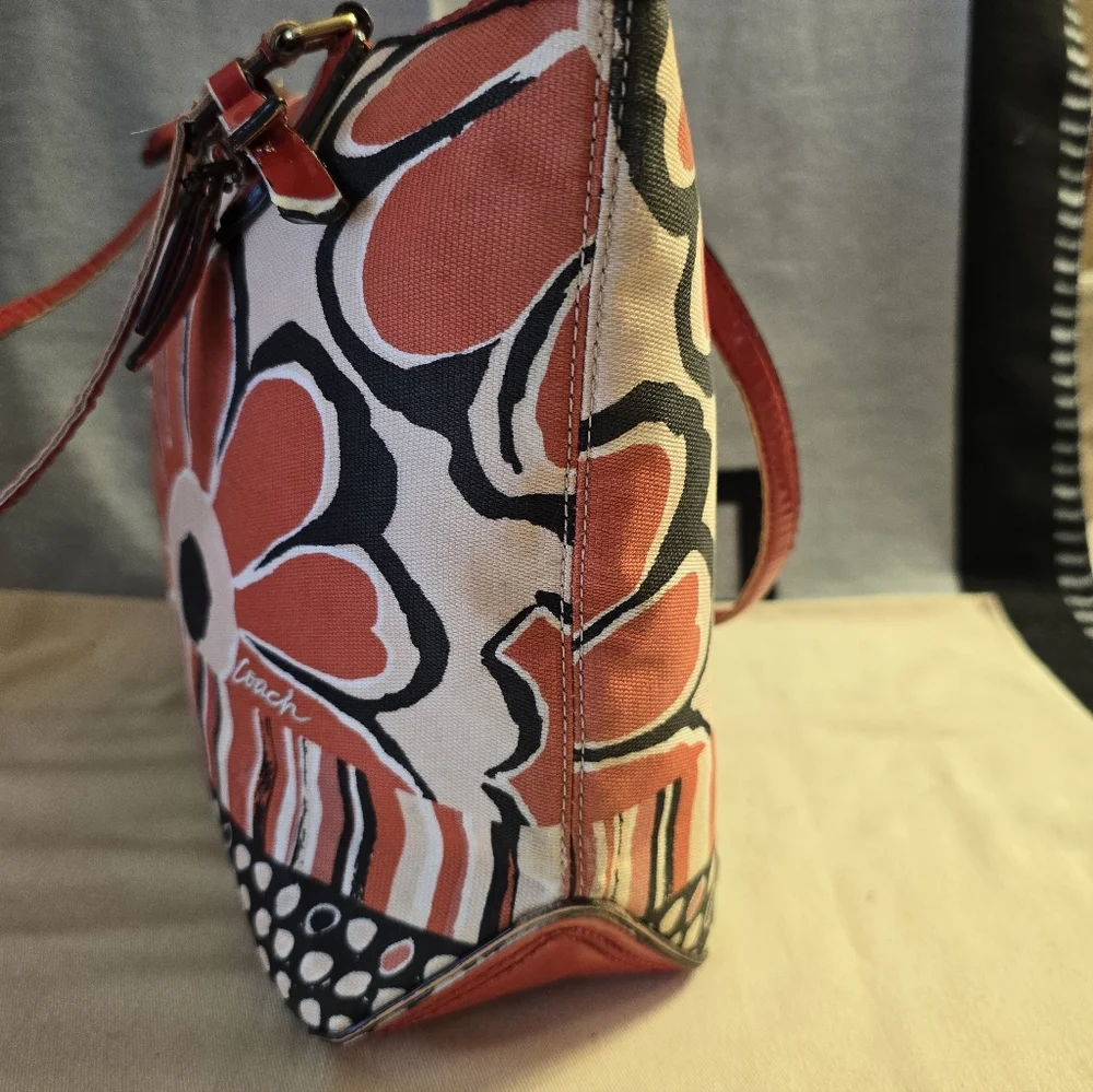 Coach Red Orange Floral Tote_4